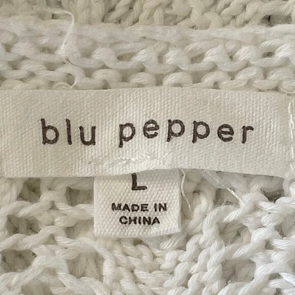 Blu Pepper White Crochet Top Tie Shoulder Scallop Hem LRG Cottage Boho Beachy - Picture 6 of 8